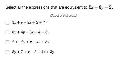 Select all the expressions that are equivalent to $$.