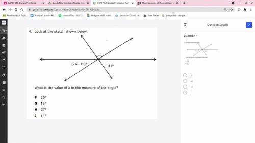 Look at the sketch below. What is the value of x in the measure of the angle?