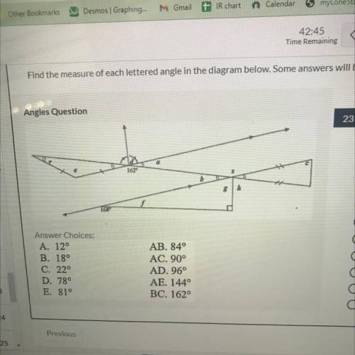 Please help it’s a timed test. i’ll mark u branliest. find the measure of each lettered angle