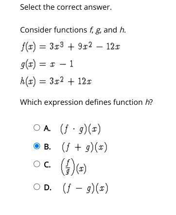 PLEASE HELP

Consider functions f, g, and h. (SEE PICTURE ATTACHED)
Which expression defines funct