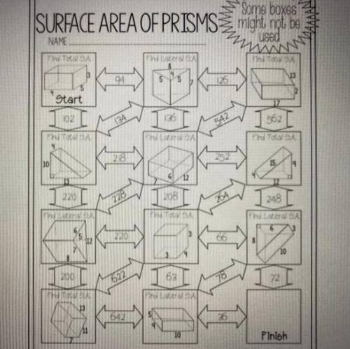 Surface area of prisms maze