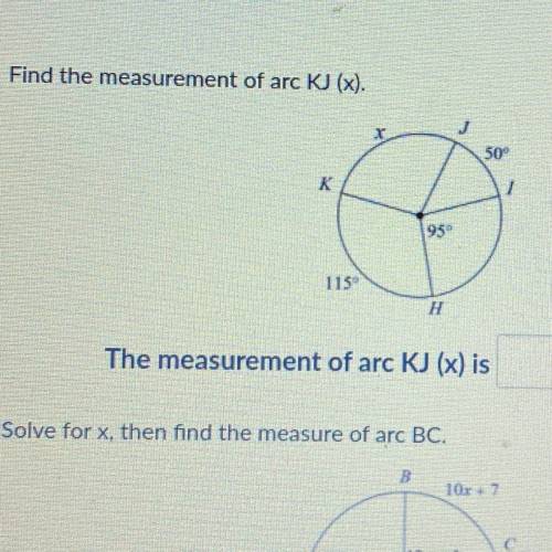 What is the measurement of arc KJ (x) ?