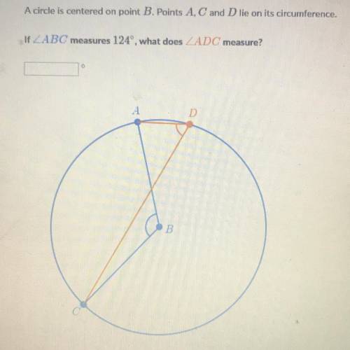 A circle is centered on point B. Points A, C and D lie on its circumference. If