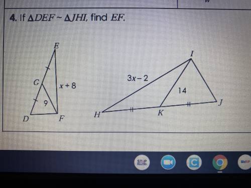 Parts of similar triangles.
If DEF~ JHI, find EF