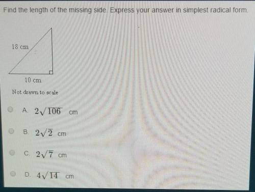 Find the length of the missing side. Express your answer in simplest radical form.

A 2106 cm B. 2