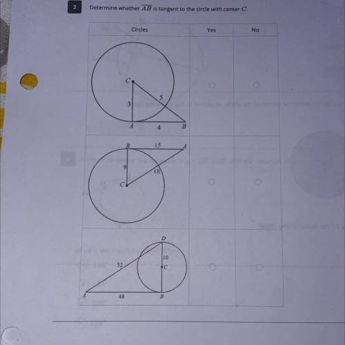 Determine whether AB is tangent to the circle with center c