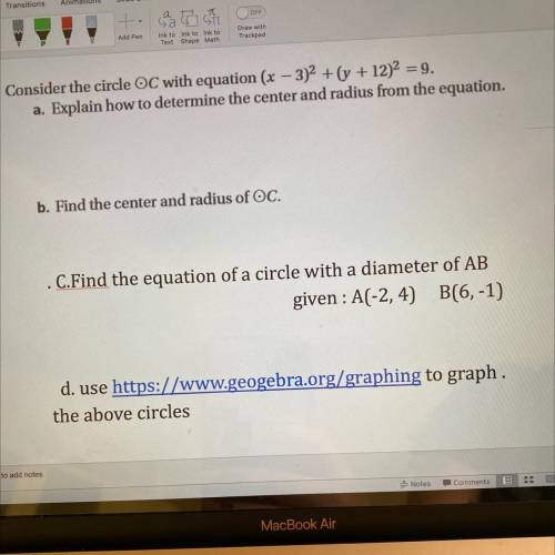 Consider the circle C with equation (x-3)^2 +(y+12)^2=9