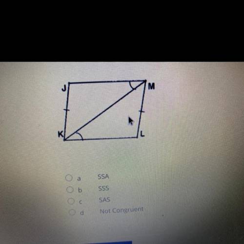 Look at the given figure. If the triangles are congruent, give them theorem. If not, select not con