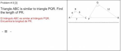 Triangle ABC is similar to triangle PQR. Find the length of PR.