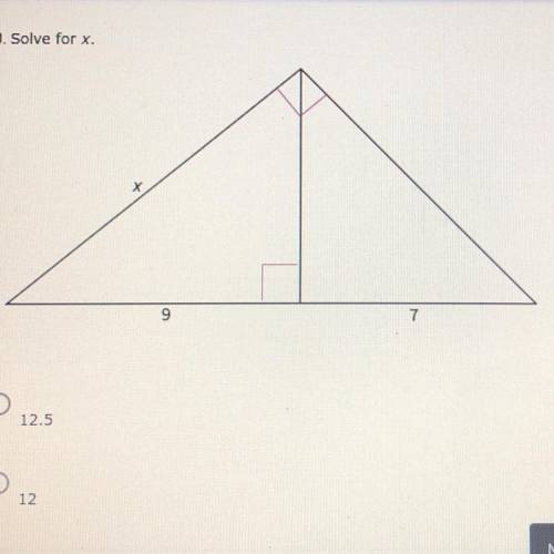 HelpNo links

Solve for x.
A. 4√7
B. 3√7
C. 12 
D. 12.5
