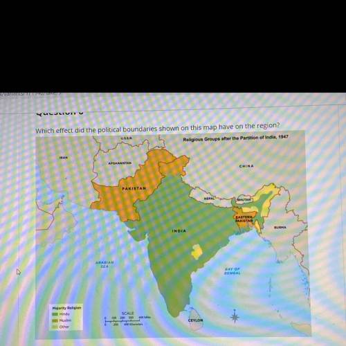 PLEASE HELP ASAP!!

Which effect did the political boundaries shown on this map have on the region
