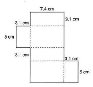 Above is the net of a rectangular prism. Find the surface area
________ square cm