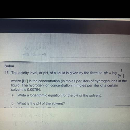 A. Write a logarithmic equation for the pH of the solvent. 
b. What is the pH of the solvent?