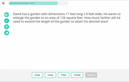 David has a garden with dimensions 11 feet long x 9 feet wide. He wants to enlarge the garden to an