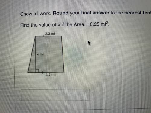 Find the value of x if the area = 8.25 mi