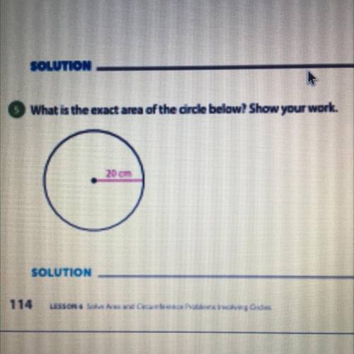What is the exact area of the circle below? Show your work.
200