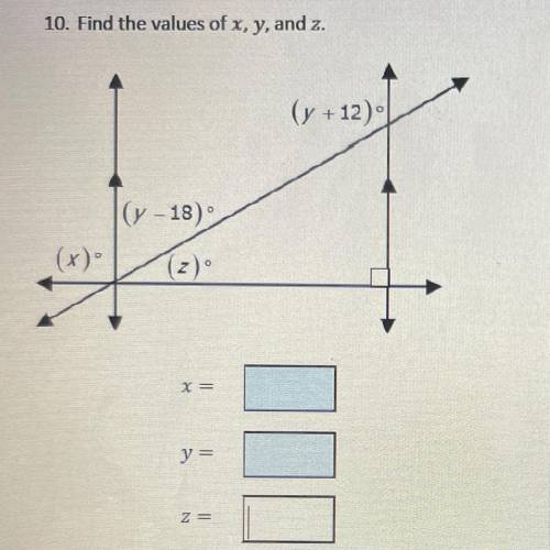 10. Find the values of x, y, and z.