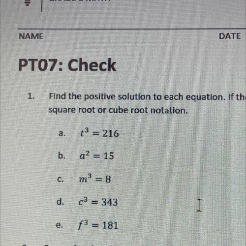 Find the positive soulution to each equation.if the solution is irrational write the solution using
