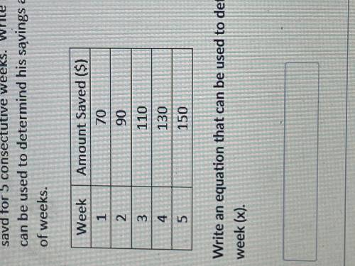 The table shows the total amount of money Evan has saved for five consecutive weeks write an equati