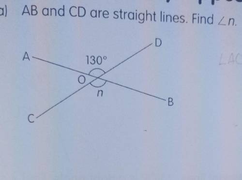 AB and CD are straight lines. Find /n.(help me pls)​