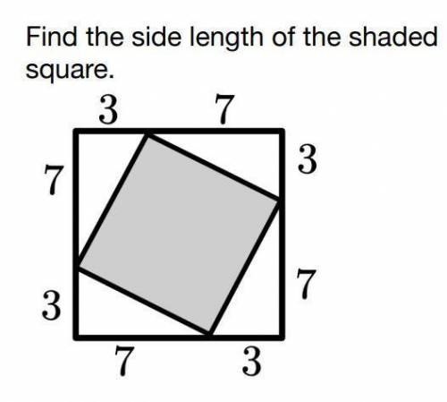 Find the side length of the shaded
square.