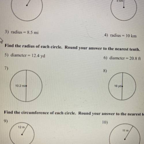 Find the radius of each circle