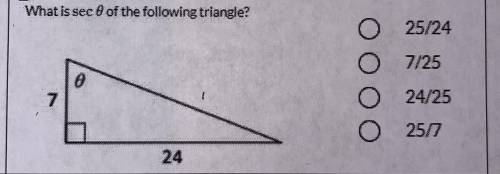 What is sec∅ of the following triangle?

See attachment. The most detailed and helpful response wi