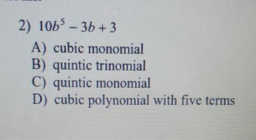 Name the polynomial.

a. cubic monomialb. quintic trinomialc. quintic monomiald. cubic polynomial