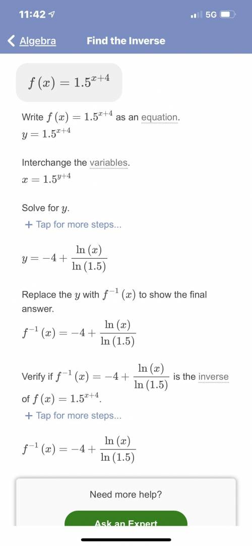 What is the inverse of f(x)=1.5^x+4