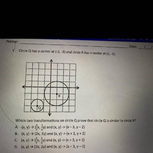 Which two transformation on circle Q prove that circle Q is similar to circle R?