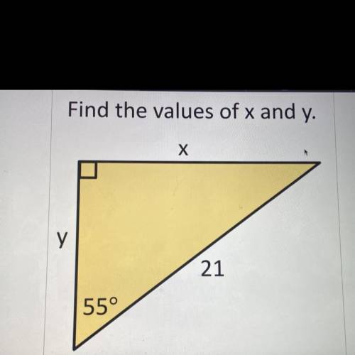 Find the values of x and y.
Х
у
21
55°