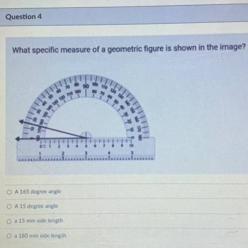 What specific measure of a geometric figure is shown in the image?

O A 165 degree angle
O A 15 de