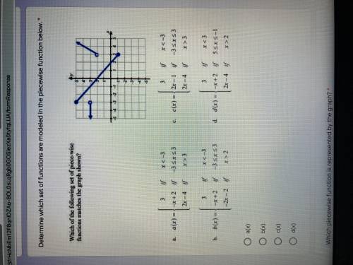 Which of the following set of piece-wise functions matches the graph shown?
Help!!