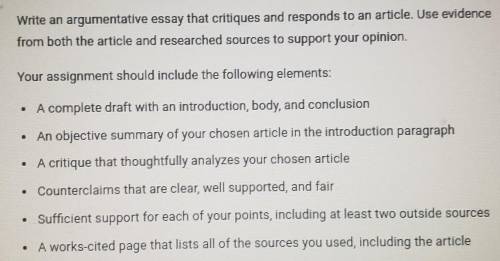 Wnte an argumentative essay that critiques and responds to an article. Use evidence from both the a