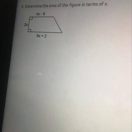 Determine the area the of the figure in terms of x