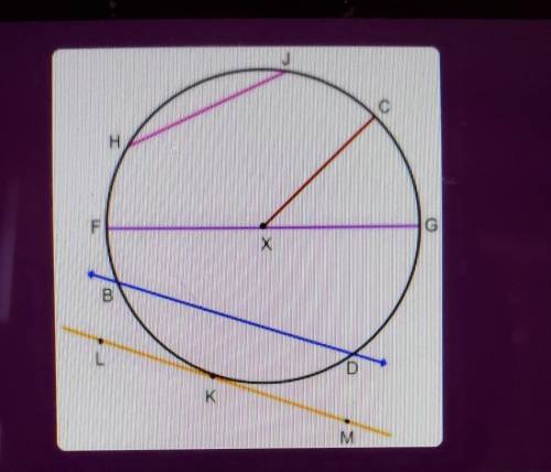 We're supposed to name a TANGENT.

there are 4 possible answers: Segment LM, LINE BD, Segment XC,