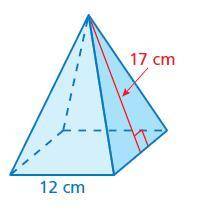 Find the surface area of the pyramid. The side lengths of the base are equal.