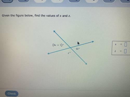 Given the figure below find the value of x and z