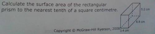Calculate the surface are of the rectangular prism to the nearest tenth of a square centimetre