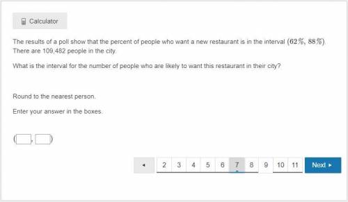 The results of a poll show that the percent of people who want a new restaurant is in the interval