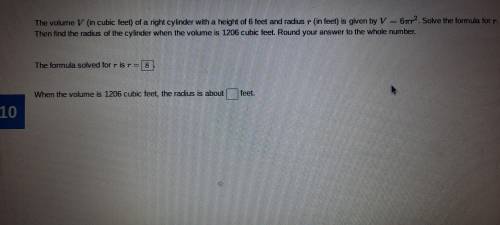 Alg 1 chapter 9 DUE IN LITTERALLY 3 MINUTES see pic for question (ik r=8 i need the radius)