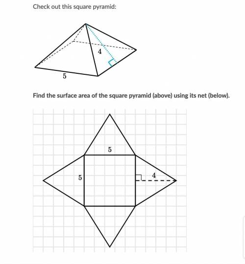 Find the surface area of the square pyramid using its net