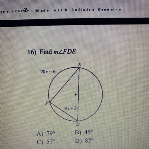 Find the measure of the arc or angle indicated. Find m angle FDE