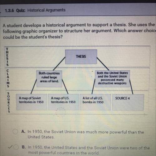 A student develops a historical argument to support a thesis. She uses the
 

following graphic org