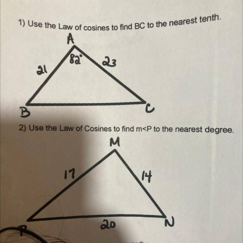 Use the law of cosines to find bc to the nearest tenth
