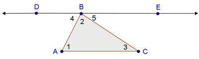 Given: ΔABC

Prove: The sum of the interior angle measures of ΔABC is 180°.
1. Let points A, B, an