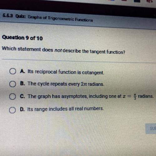 Which statement does not describe the tangent function?