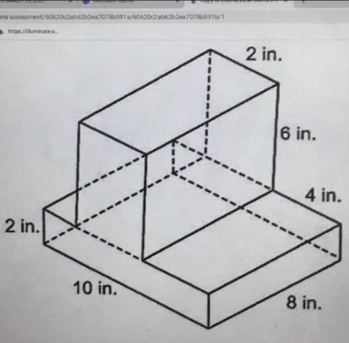 12)

Consider the figure composed of two rectangular prisms.
2 in.
16 in.
4 in.
2 in.
10 in.
8 in