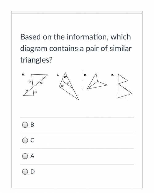 Which diagram contains a pair of similar triangles?