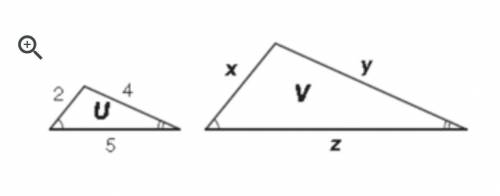 The ratio of the perimeter of triangle U to the perimeter of triangle V is 1:2. What is the value o
